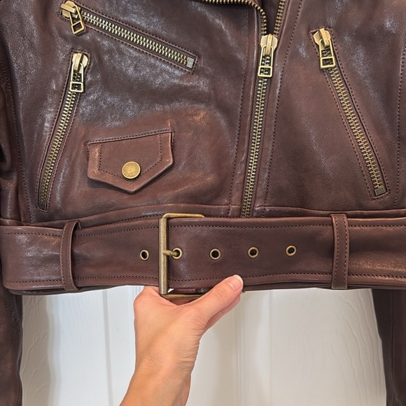NWT Veronica Beard Marea Leather Moto Jacket in Brown Size 2 - Picture 7 of 15